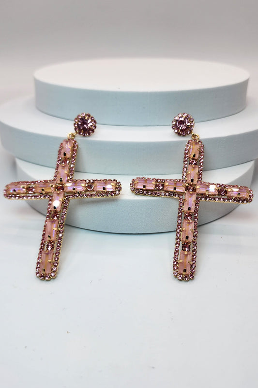 Rosie's Pink Cross Earrings