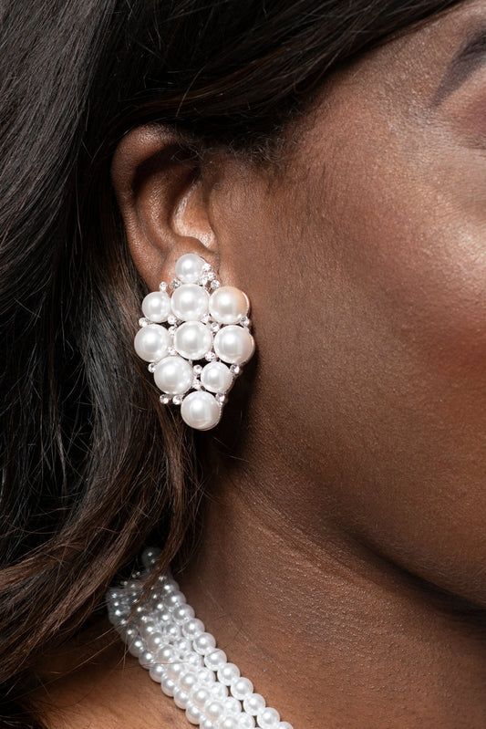 Madam Pres White Pearl Clip-on Earrings