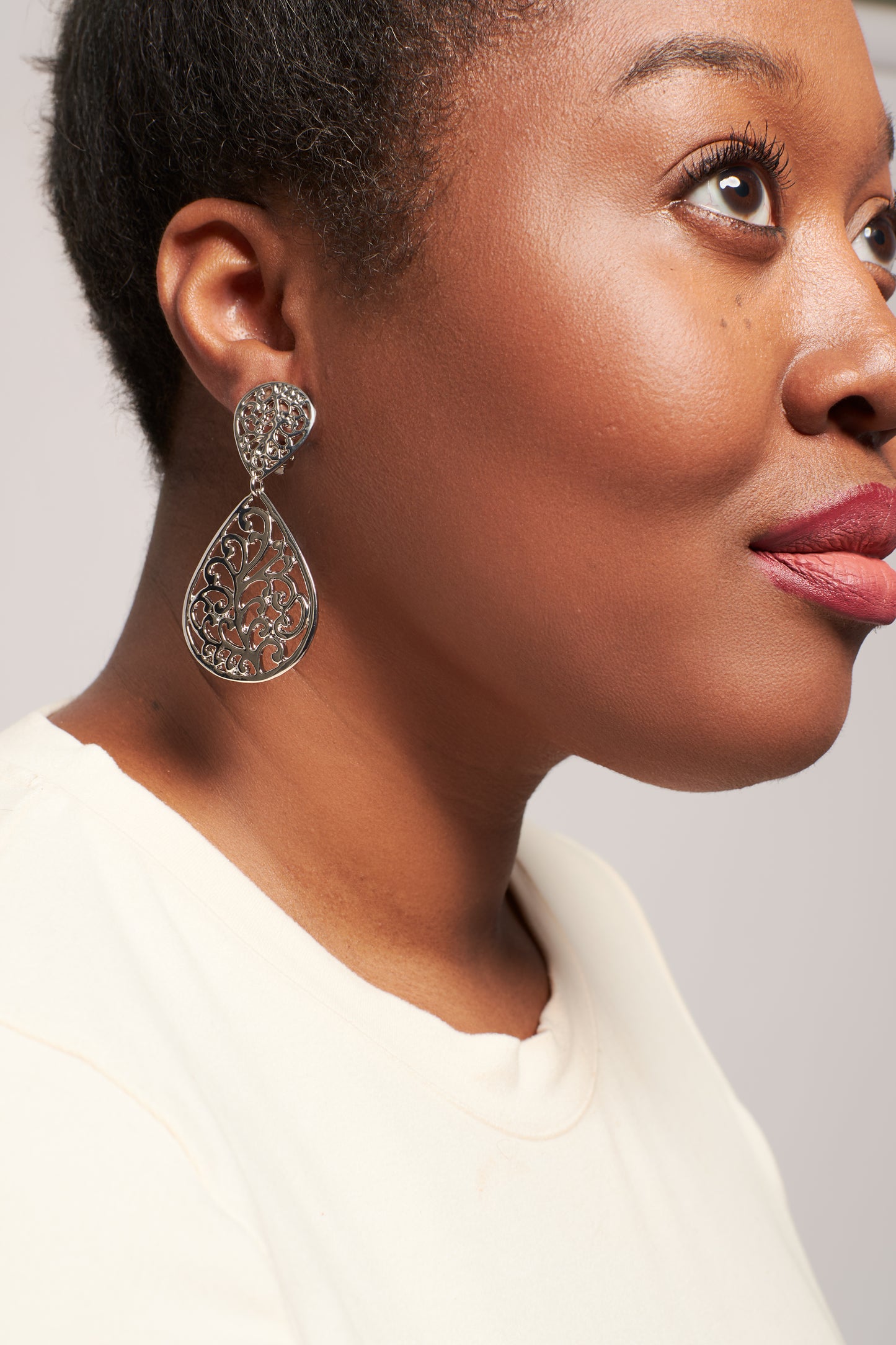 Filigreed Teardrop Clip-On Earrings