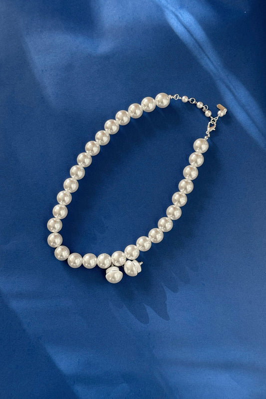 Single Strand White Pearl Necklace Stud Earring Set