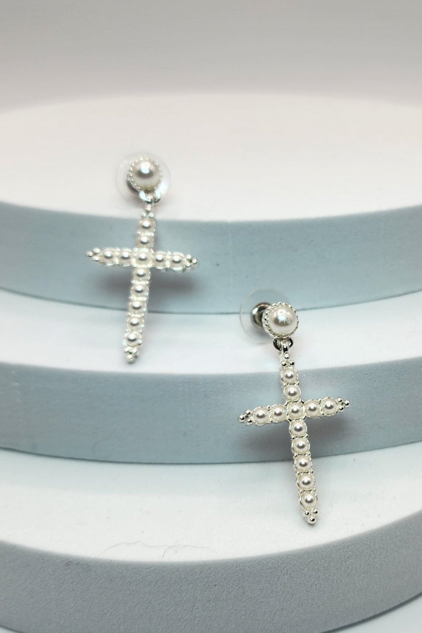 Pearly Cross Earrings