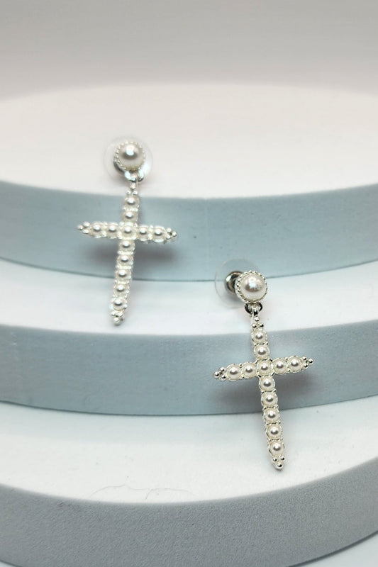 Pearly Cross Earrings