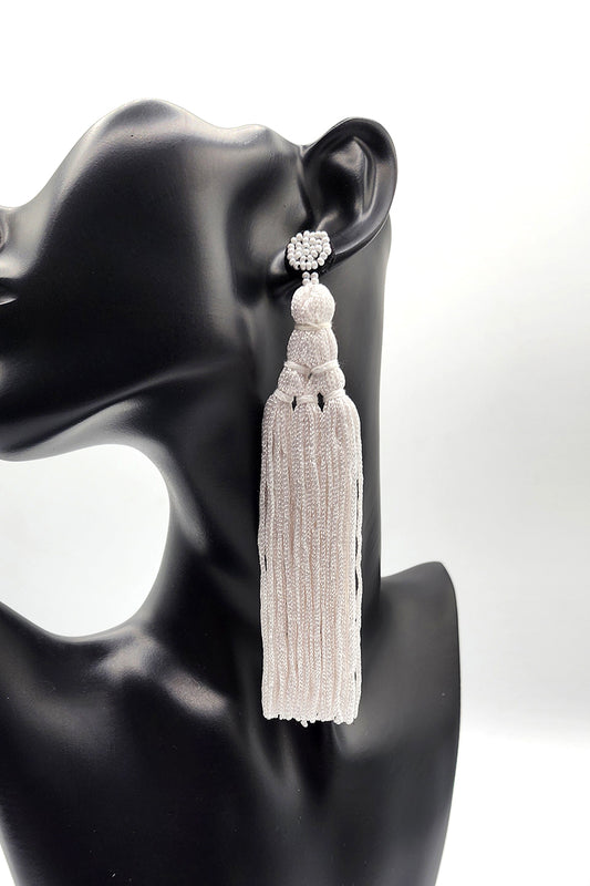 Tassel Me White Earrings