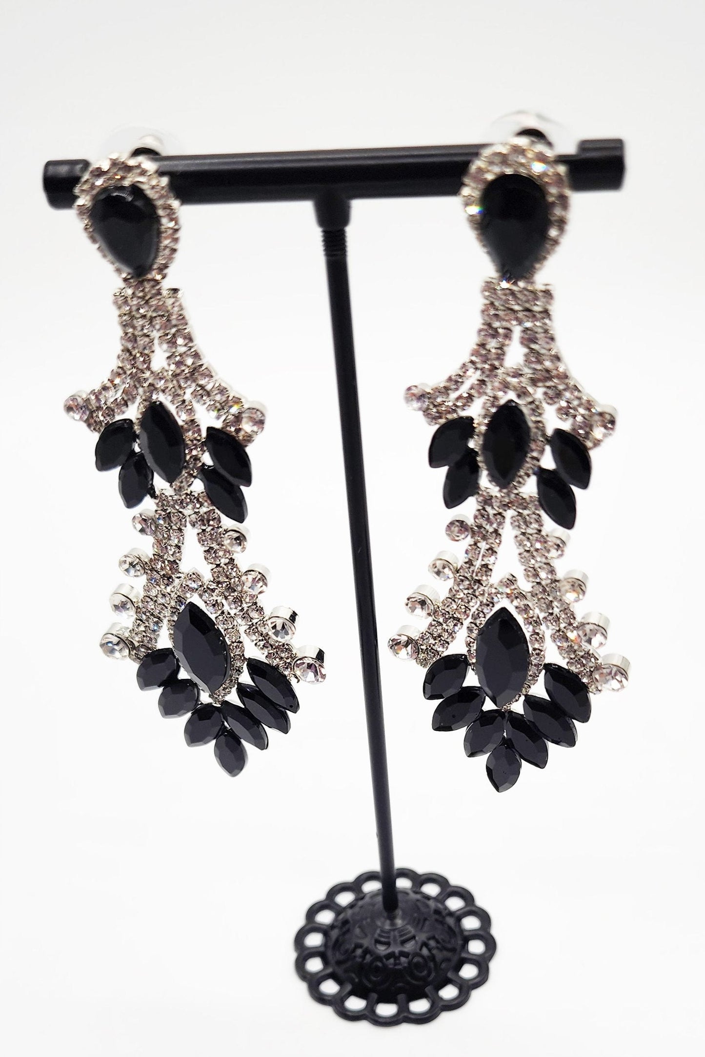 Elegant Black Crystal Drop Earrings