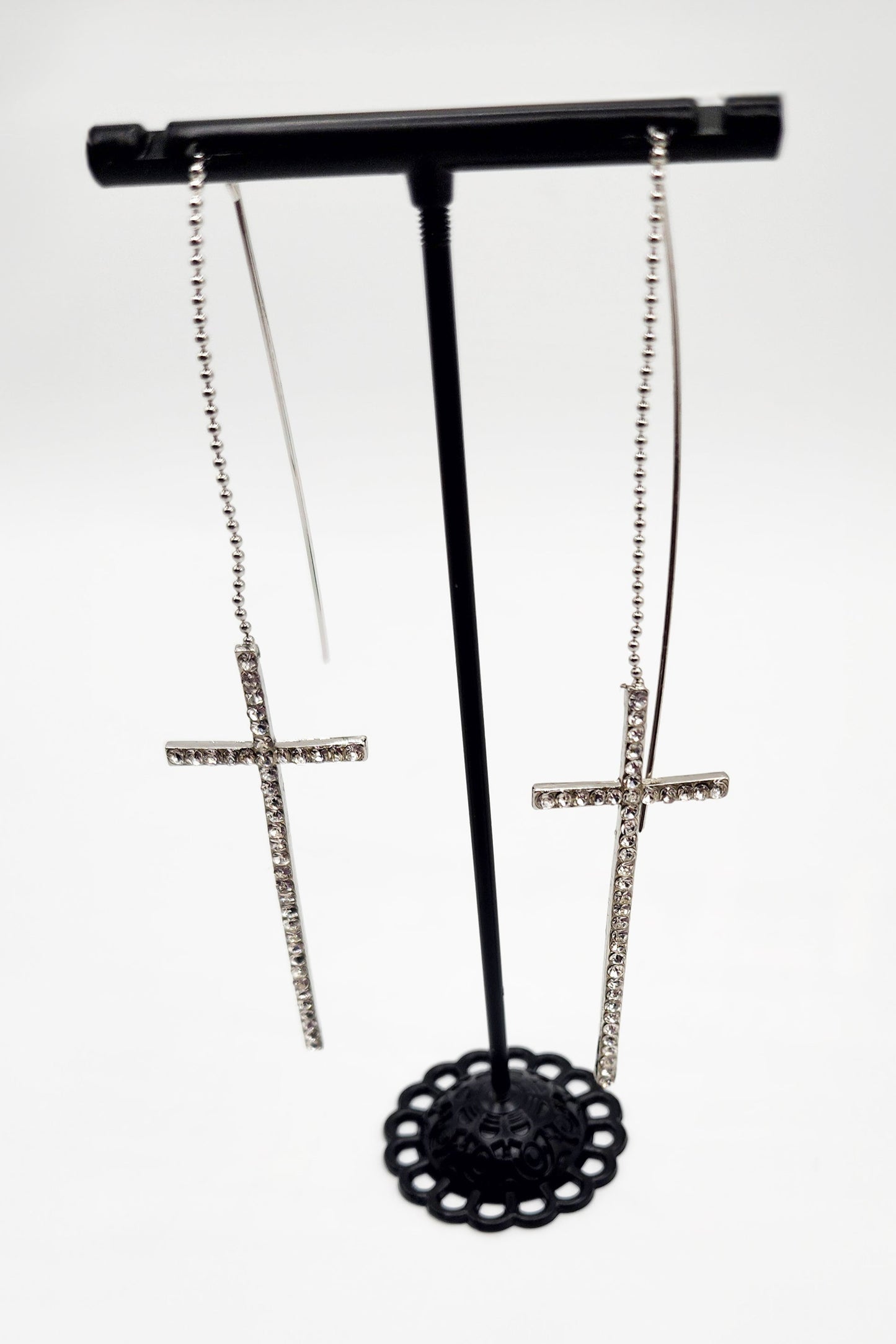 Silver Cross Drop Earrings