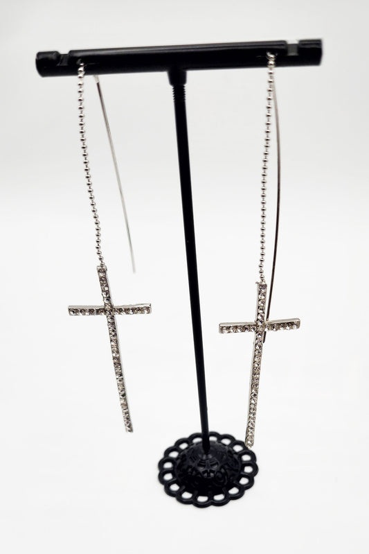Silver Cross Drop Earrings