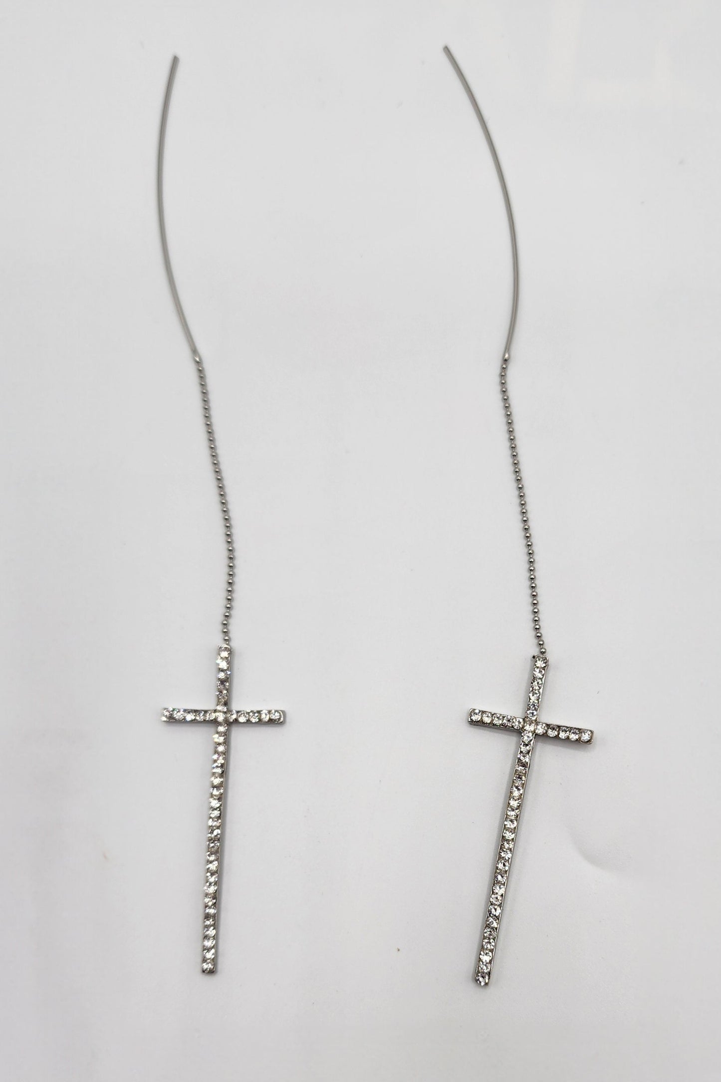 Silver Cross Drop Earrings