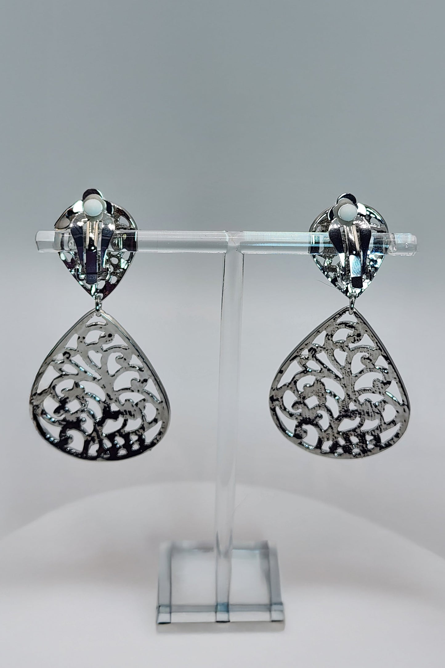 Filigreed Teardrop Clip-On Earrings