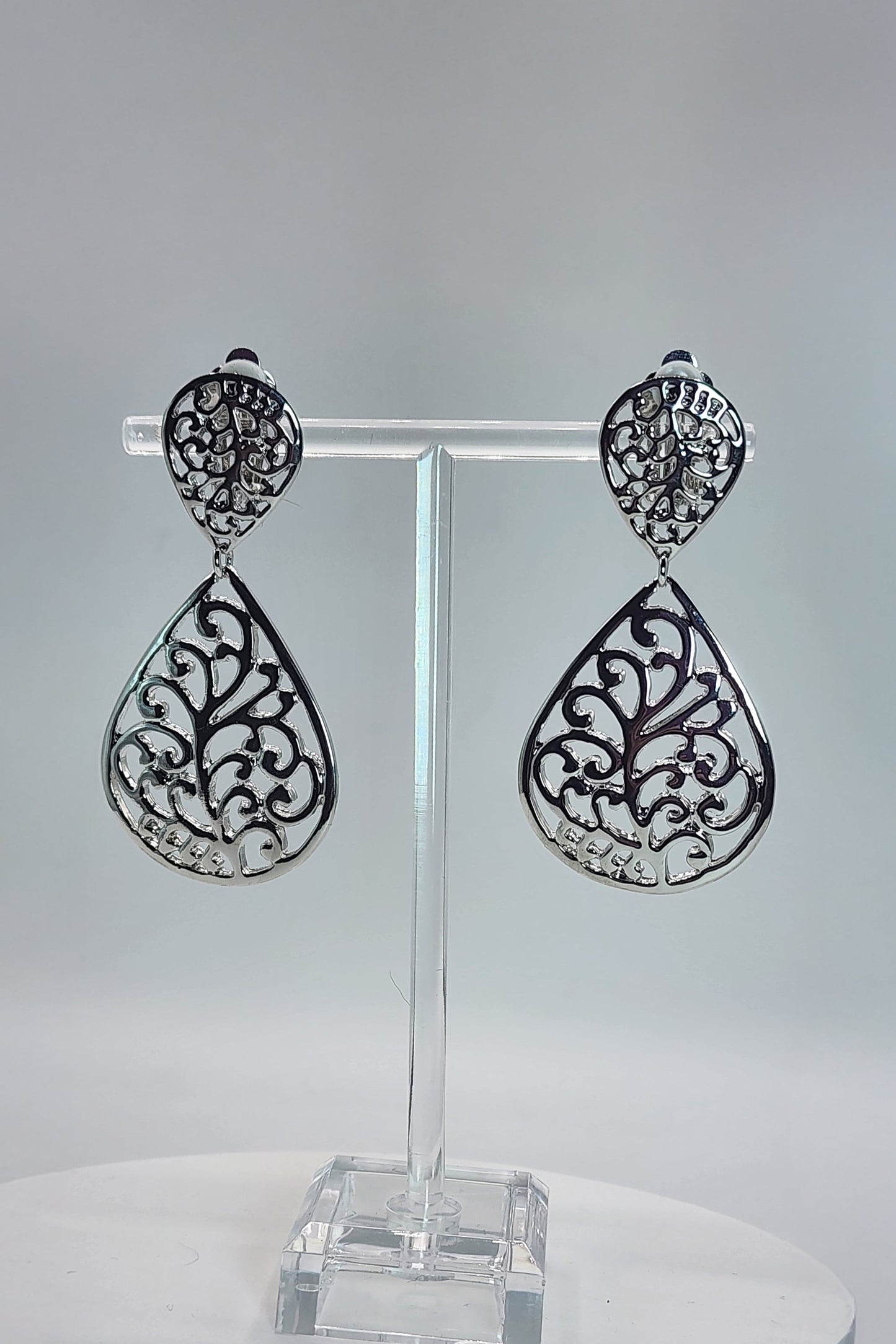 Filigreed Teardrop Clip-On Earrings