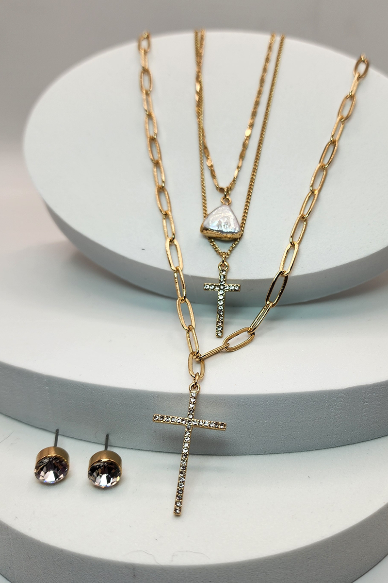 Sacred Cross Layered Necklace Set