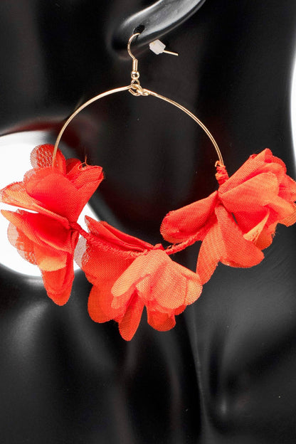 Chiffon Flower Hoop Earrings