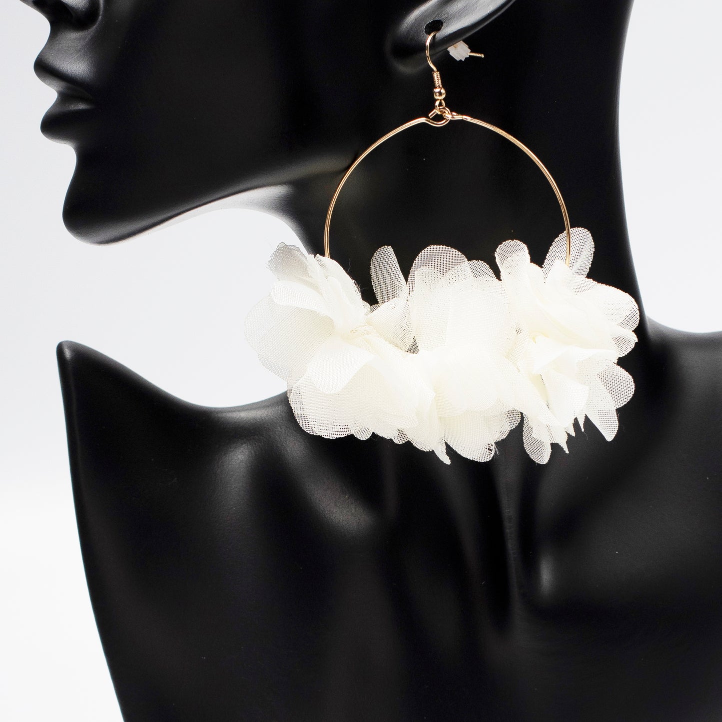 Chiffon Flower Hoop Earrings