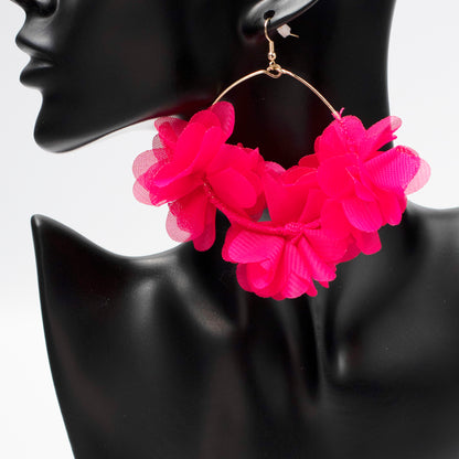 Chiffon Flower Hoop Earrings