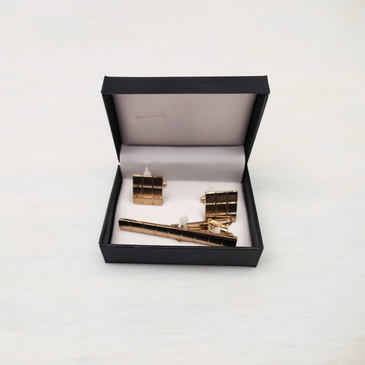 The Golden Square Cufflinks and Tie Bar Set