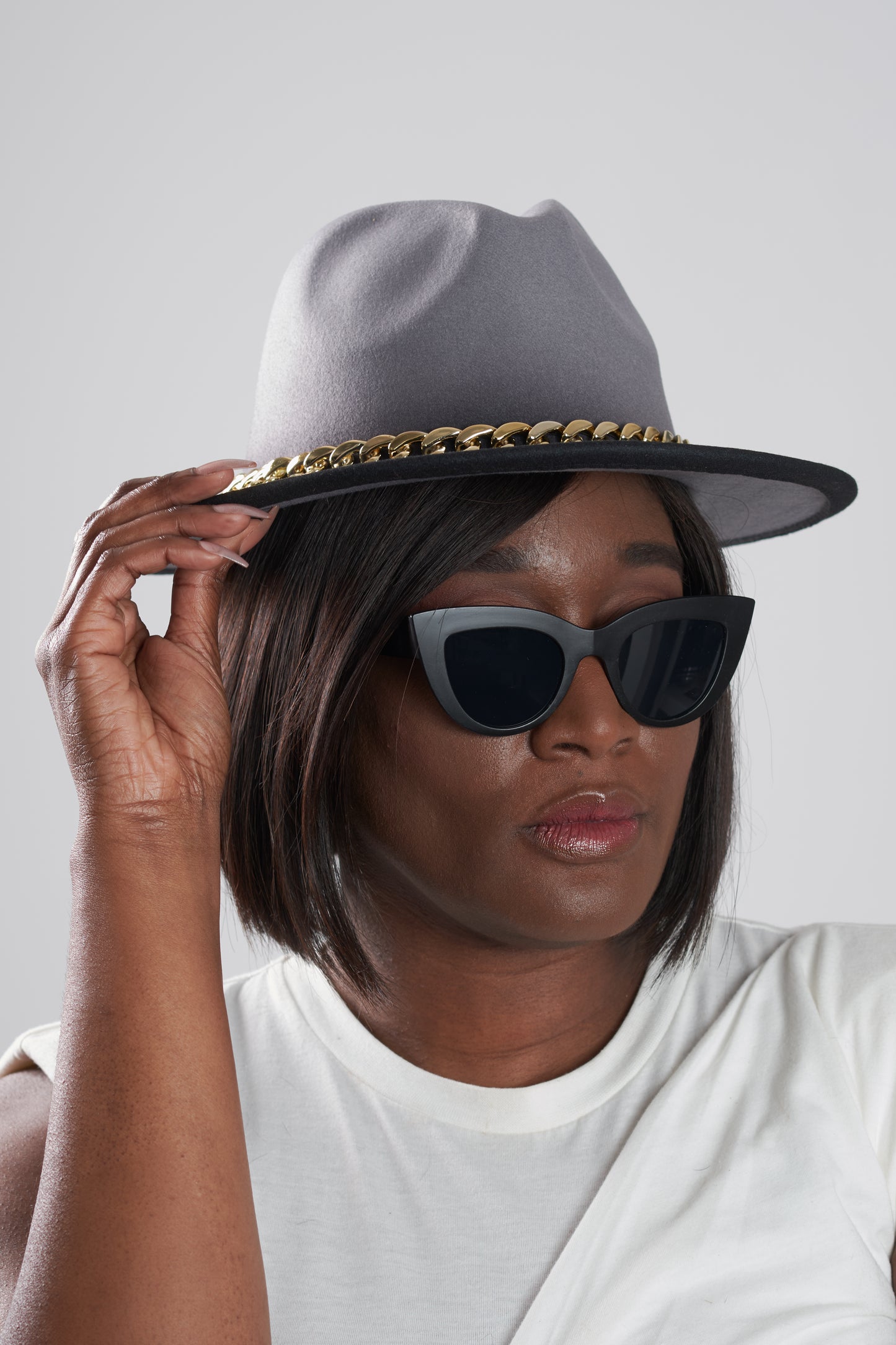 Gray Duo Cuban Link Fedora Hat