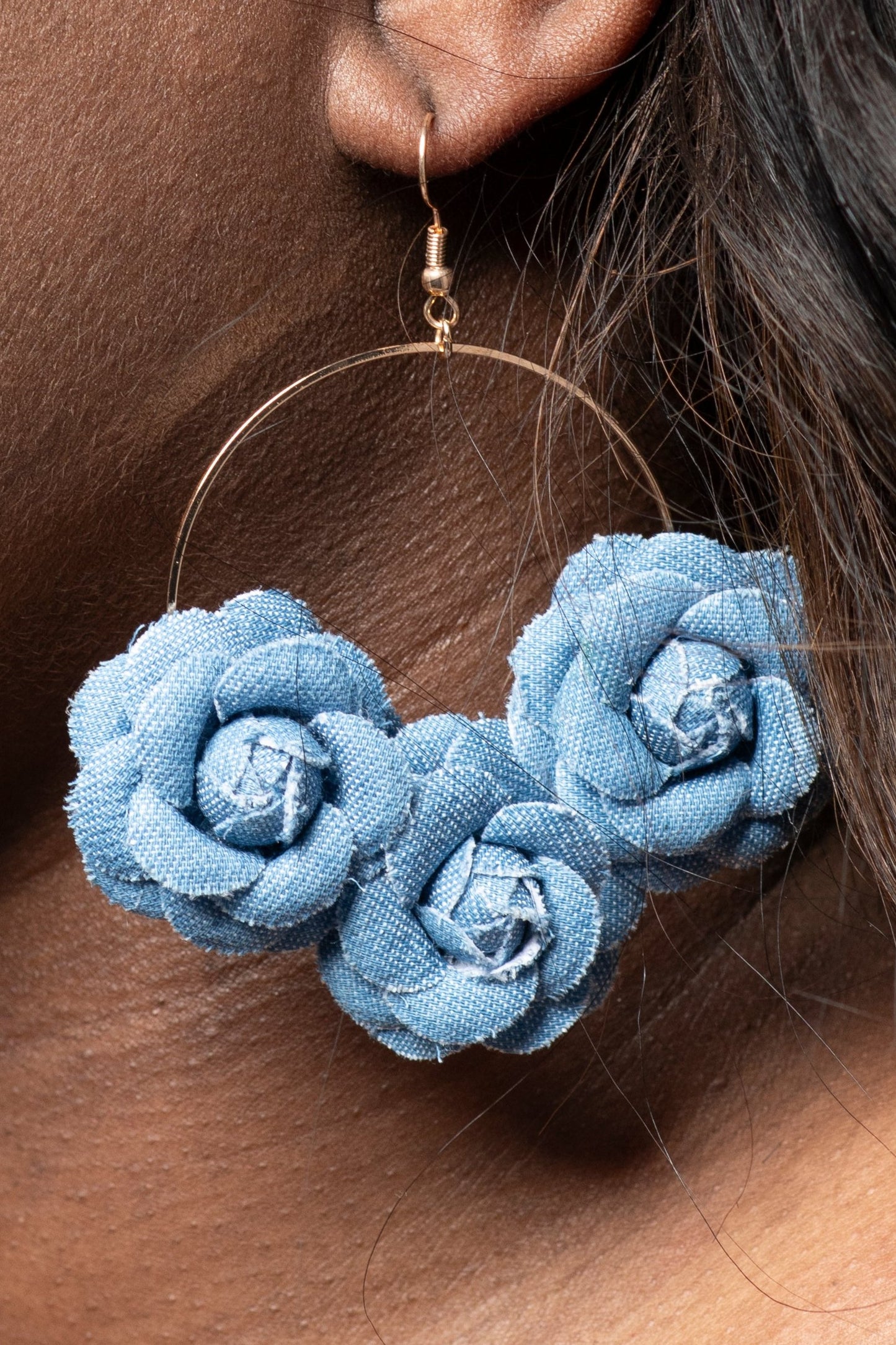 Denim Rose Hoop Earrings