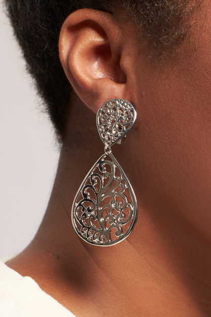 Filigreed Teardrop Clip-On Earrings