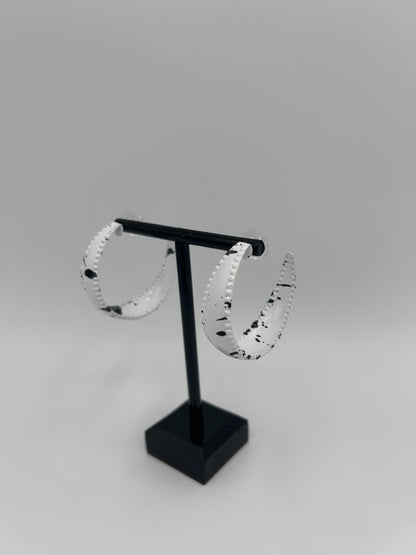 White and Black Speckled Hoop Earrings