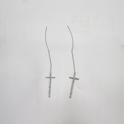 Silver Cross Drop Earrings