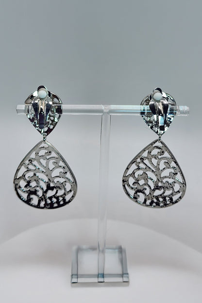Filigreed Teardrop Clip-On Earrings